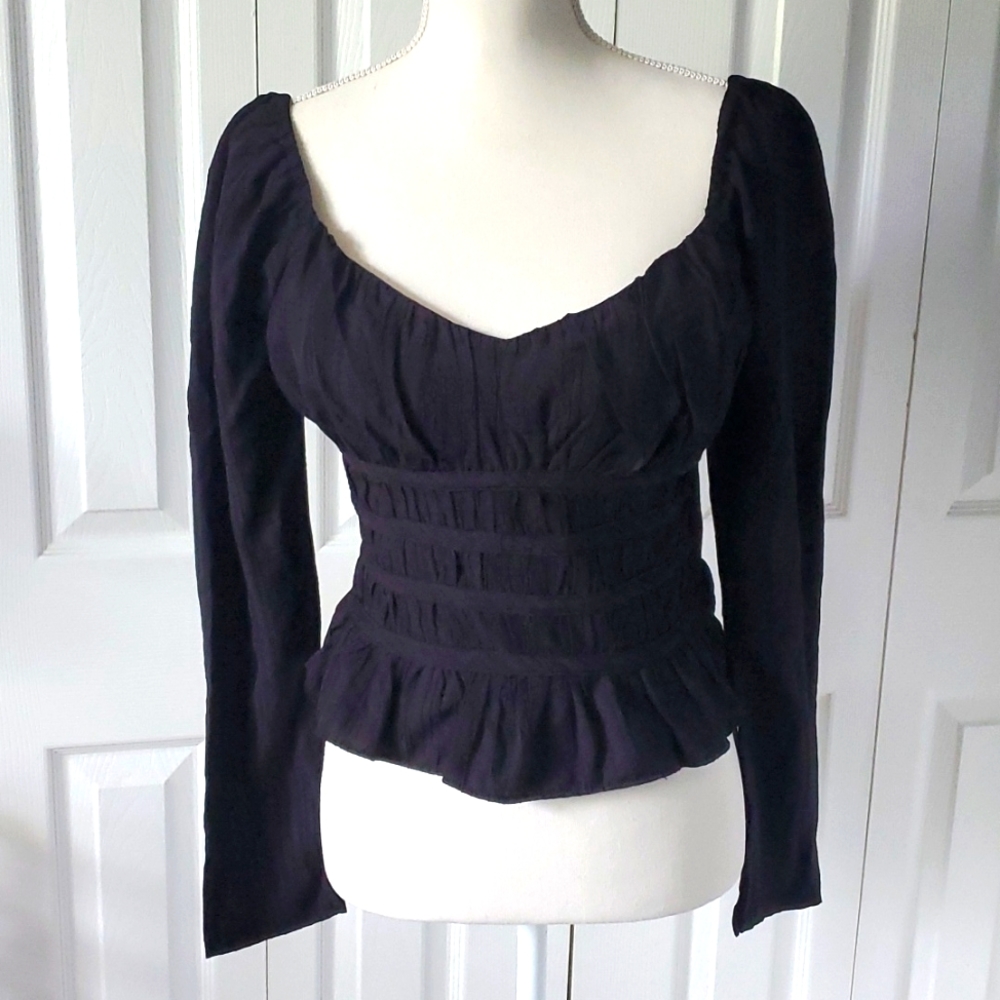 Topshop, Sweetheart Long Sleev Top, 8